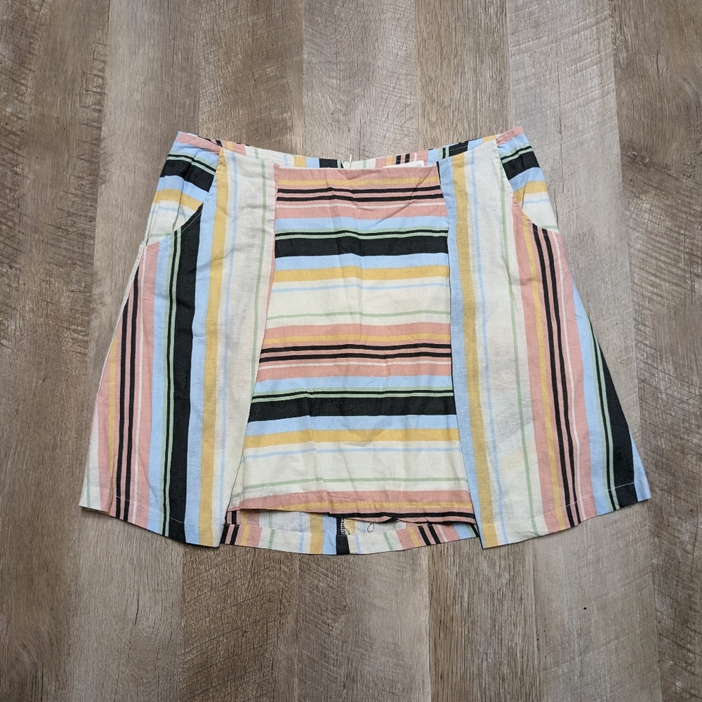 Coco + Jaimeson Colorful Stripes A line Skirt Linen Blend With Pockets Size XL